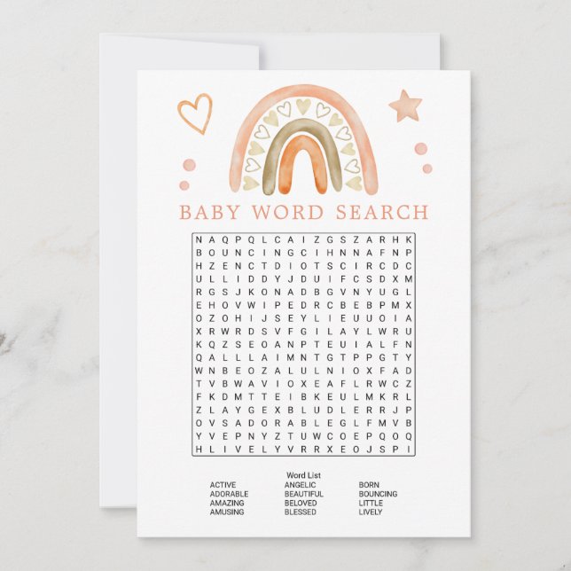 Invitation Boho Rainbow Baby shower Word Search Jeu (Devant)