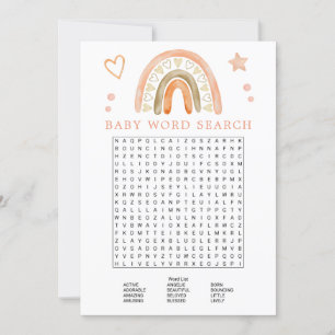 Invitation Boho Rainbow Baby shower Word Search Jeu