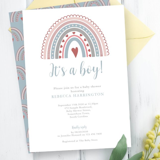 Invitation Boho Rainbow Blue Boy Baby shower (Créateur téléchargé)