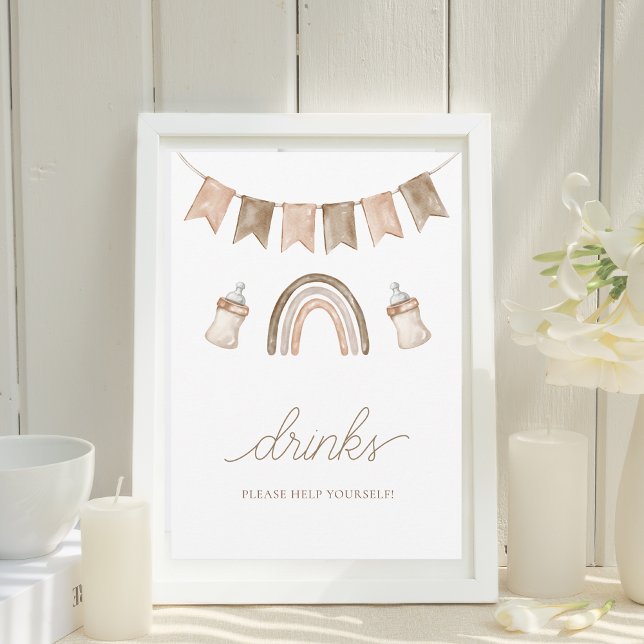 Invitation Boho Rainbow Boissons Baby shower neutre pour les  (Créateur téléchargé)
