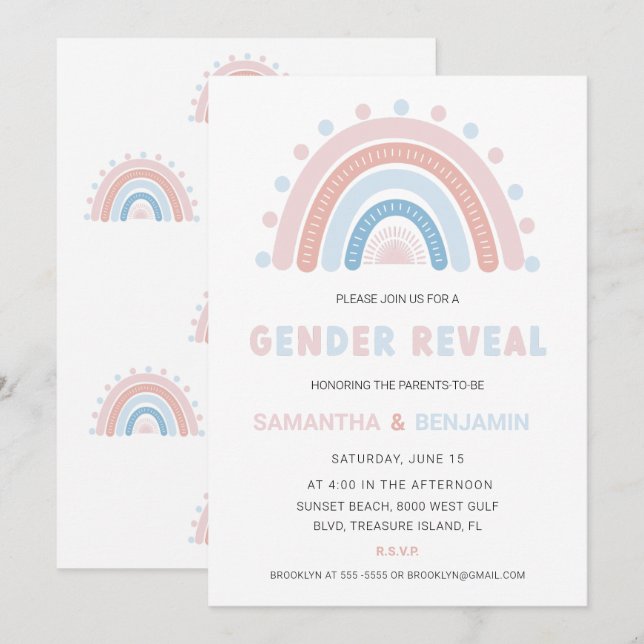 Invitation Boho Rainbow Genre Reveillez Invitation, Bleu & Ro (Devant / Derrière)