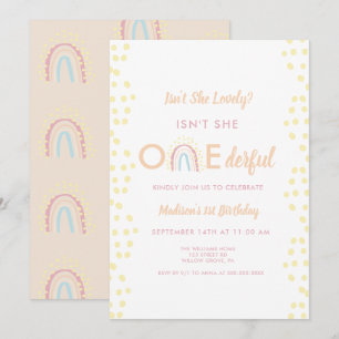 Invitation Boho Rainbow Girl Lovely Onederful Anniversaire