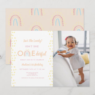 Invitation Boho Rainbow Girl Lovely Onederful Photo Anniversa