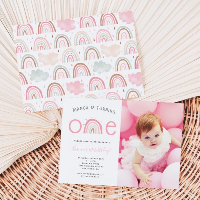 Invitation Boho Rainbow Girl's 1st Birthday Party Photo Invit (Créateur téléchargé)