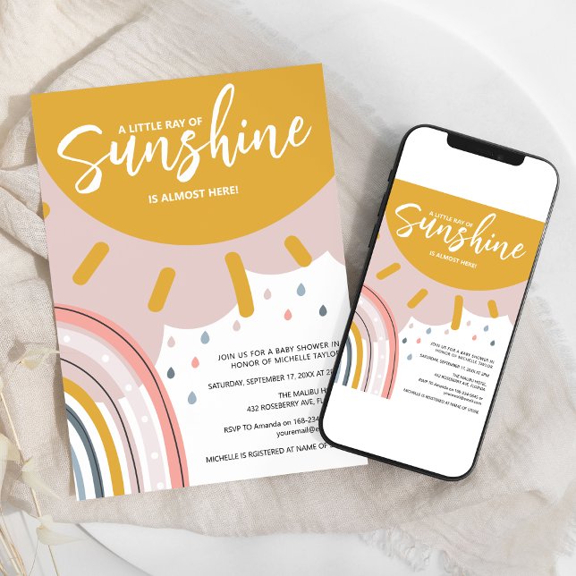 Invitation Boho Rainbow Little Ray Of Sunshine Baby shower (Créateur téléchargé)