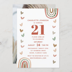 Invitation Boho Rainbow Modern 21e fête d'anniversaire