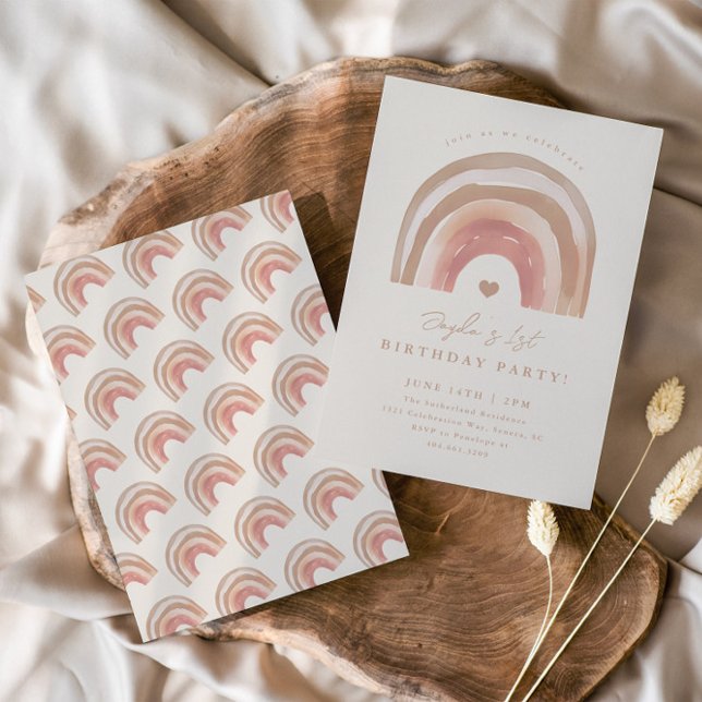 Invitation Boho Rainbow Neutral Anniversaire de enfant Party (Boho rainbow neutral kids birthday party invitation.)