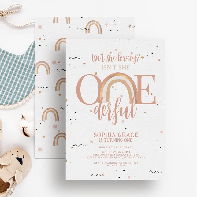 Invitation Boho Rainbow Onederful Girl 1er anniversaire fête (Créateur téléchargé)