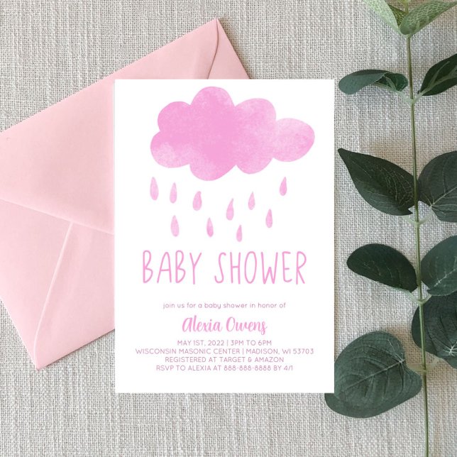 Invitation Boho Rainbow pluie nuage Baby shower rose (Créateur téléchargé)