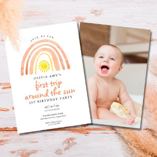 Invitation Boho Rainbow Sun Premier voyage Photo Premier anni