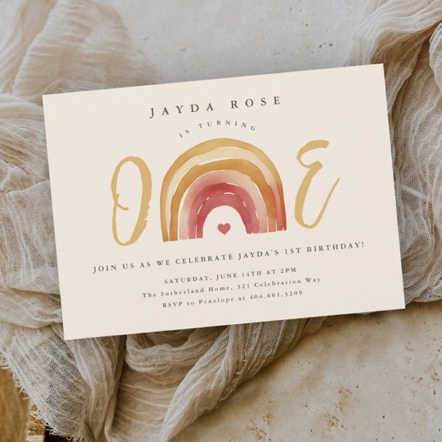 Invitation Boho Rainbow Un Premier Anniversaire (Boho rainbow one first birthday party invitation.)