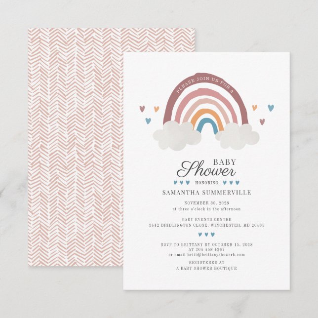Invitation Boho Rainbow Watercolor Baby shower chic (Devant / Derrière)
