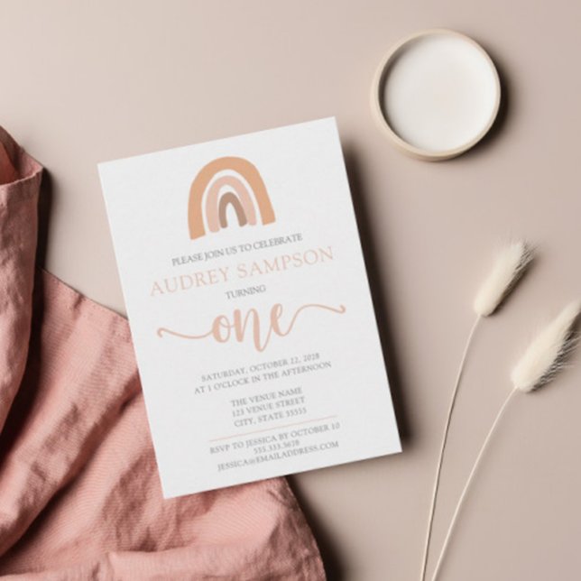 Invitation Boho Rainbow Watercolor Girl premier anniversaire (Créateur téléchargé)