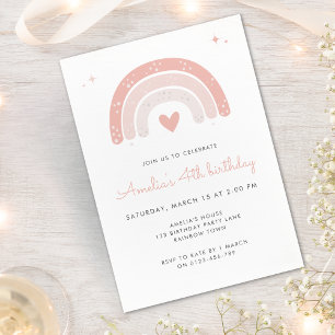 Invitation Boho Rainbow Watercolor Girl rose Anniversaire