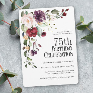 Invitation Boho Red, Blush et Purple 75e fête d'anniversaire