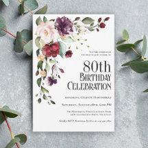 Boho Red Blush et Purple 80e fête d'anniversaire