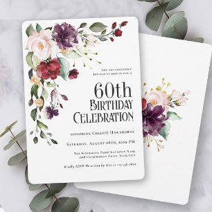 Invitation Boho Red Blush et Purple Floral 60e anniversaire