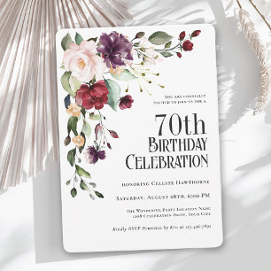 Invitation Boho Red, Blush et Purple Floral 70e anniversaire