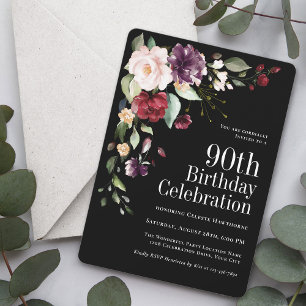 Invitation Boho Red Blush et Purple Floral 90e anniversaire