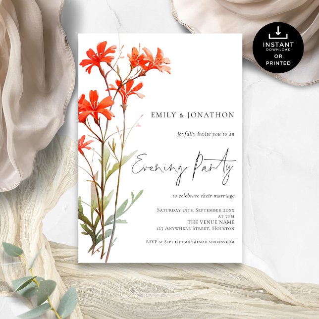 Invitation Boho Red Fleur sauvage Soirée Mariage (Créateur téléchargé)