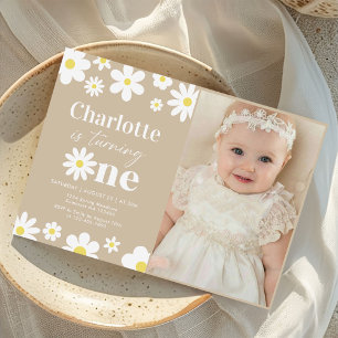 Invitation Boho Retro Daisy 1er Anniversaire Photo