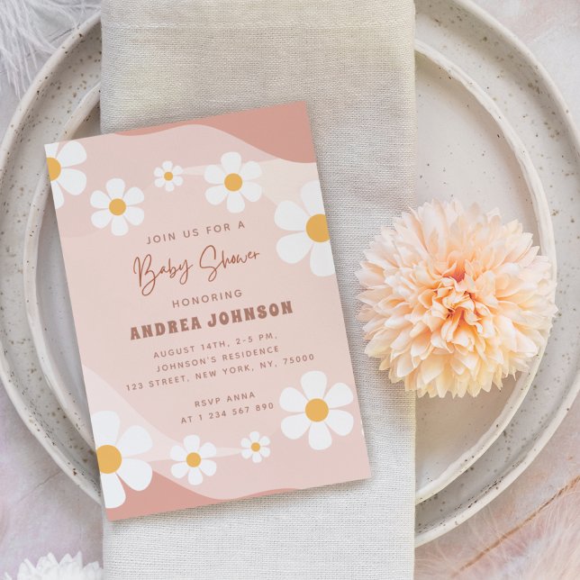 Invitation Boho Retro Daisy Floral Earthy Baby shower neutre (Créateur téléchargé)