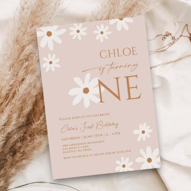 Invitation Boho Retro Daisy Girl Premier anniversaire (Créateur téléchargé)