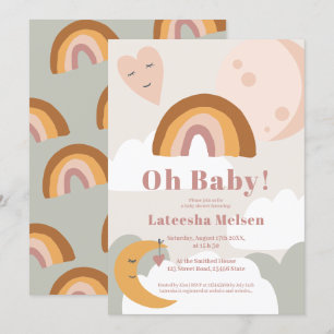 Invitation Boho retro terre cuite arc-en-ciel baby shower lun