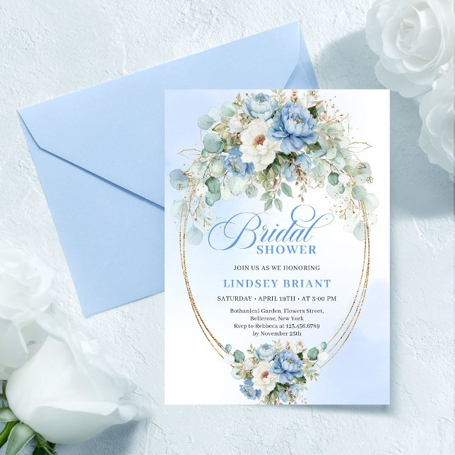 Invitation Boho Romantic Pastel Blue Peony Gold Bridal Shower (Romantic Pastel Blue Peony Gold Bridal Shower Invite

)