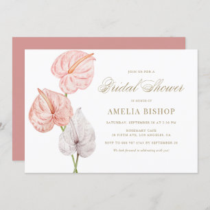 Invitation Boho rose Aquarelle Anthuriums Fête des mariées Or