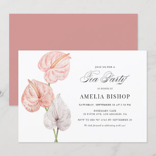 Invitation Boho Rose Aquarelle Anthuriums Tea Party