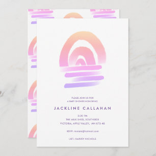 Invitation Boho Rose Aquarelle Rainbow Baby Girl Douche