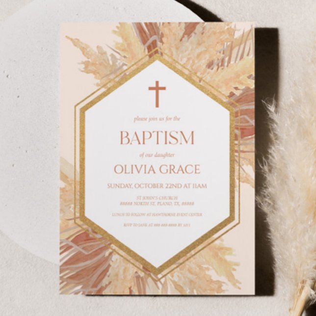 Invitation Boho rose Bohème Bohème Floral Frame Baptême (Créateur téléchargé)