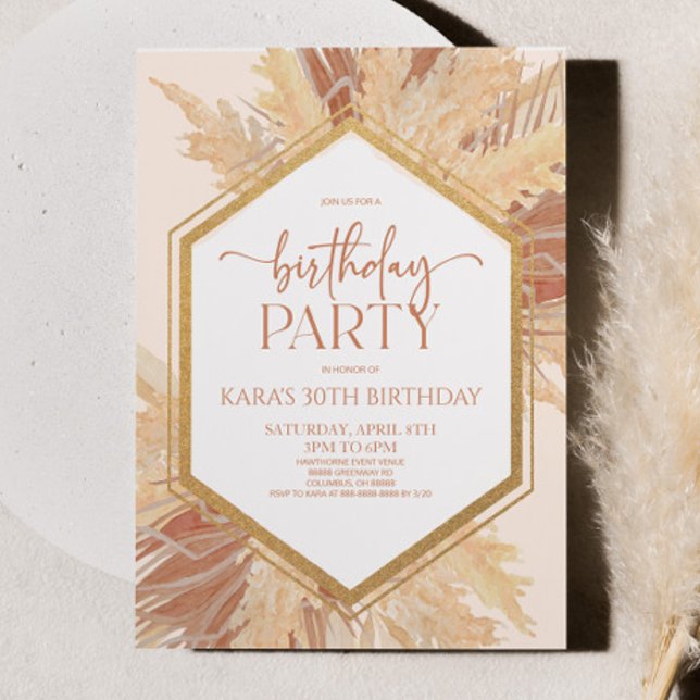 Invitation Boho rose Bohème Floral Fleur Anniversaire (Créateur téléchargé)