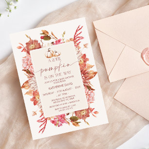 Invitation Boho rose Brown Automne Petit Baby shower Citrouil