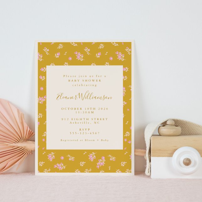 Invitation Boho rose et moutarde Jaune Baby shower floral (Créateur téléchargé)
