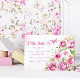 Invitation Boho Rose Floral Aquarelle Baby shower papillon