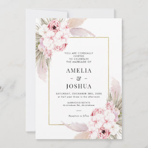 Invitation Boho Rose Floral Avec Mariage Gold Frame