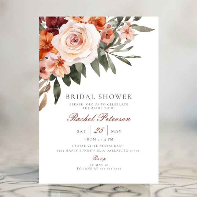 Invitation Boho Rose Floral Greenery Fête des mariées Invitat (Créateur téléchargé)