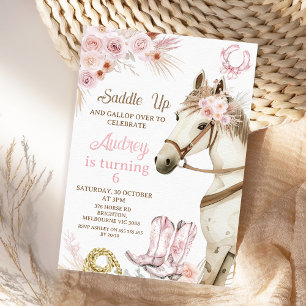 Invitation Boho Rose Floral Horse Saddup Anniversaire