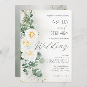 Invitation Boho Rose florale blanche   Eucalyptus Mariage