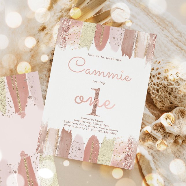Invitation Boho Rose Gold Blush Rainbow 1er fête d'anniversai (Créateur téléchargé)
