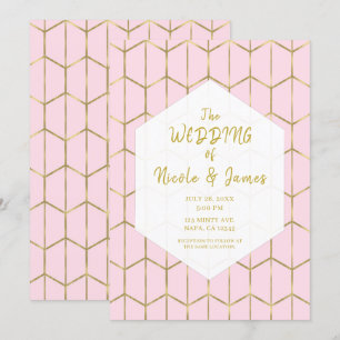 Invitation Boho Rose Hexagone Géométrique Doré Mariage Glamou
