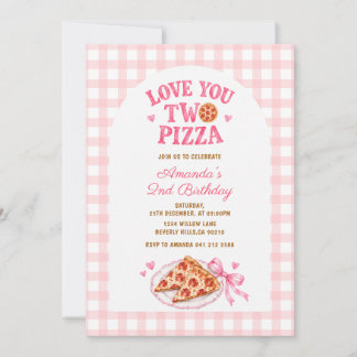 Invitation Boho Rose Love You Two Pizza Deuxième Anniversaire