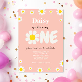 Invitation Boho rose mignonne Daisy Fleurs 1er anniversaire