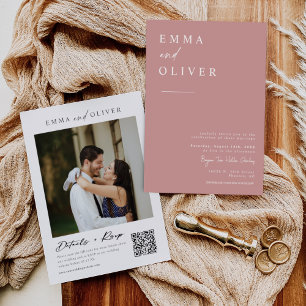 Invitation Boho rose moderne Dusty Mariage Photo QR Code RSVP