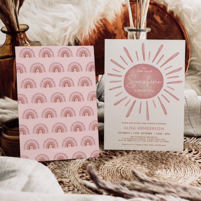 Invitation Boho rose moderne Sunshine Girl Baby shower (Créateur téléchargé)