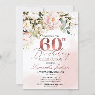 Invitation Boho rose or rose pâle 60e anniversaire