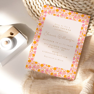 Invitation Boho rose orange Baby shower floral mou
