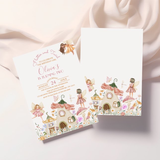 Invitation Boho rose pâle Fleur sauvage Fairy Anniversaire (Créateur téléchargé)